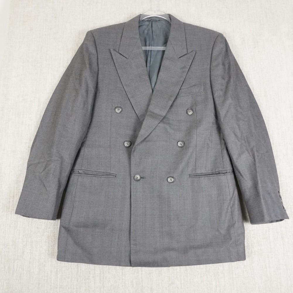 Rafael Mens Grey Vintage Wool Double Breasted Blazer Sport Coat Size 39R